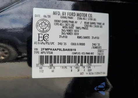 2020 Ford Edge St z USA, uszkodzony, nr VIN 2FMPK4AP8LBA80819